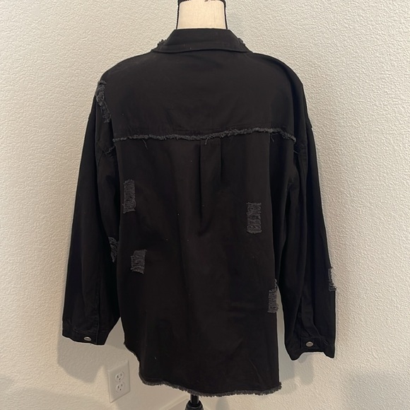Distressed Black Denim Jacket Sz 14 - Picture 8 of 11